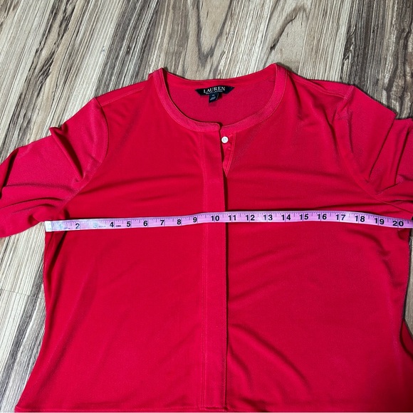 Lauren Ralph Blouse Women XL Red Orange Tunic Henley 3/4 Sleeve Hidden Button - Picture 3 of 6